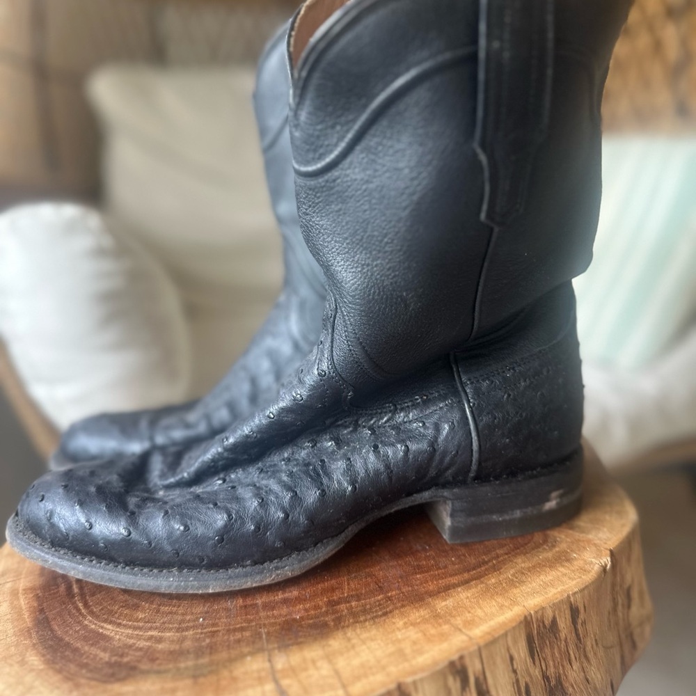 Men’s Tecovas Black Ostrich Leather Boots Sz 8D